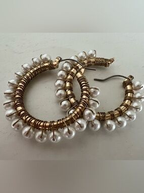 Large Pearl Hoop Earrings